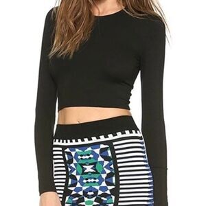 Torn by Ronny Kobo Crew Neck Long Sleeve Crop Top Tee Black Small